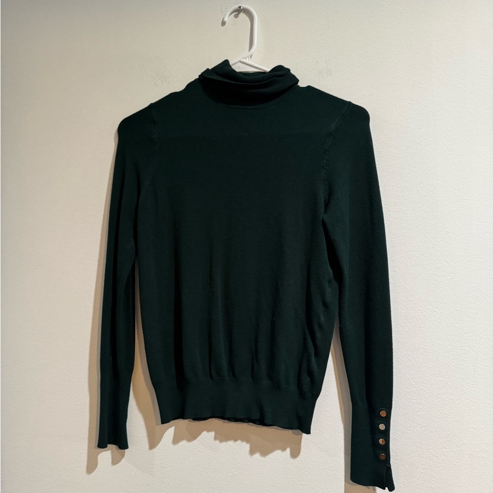 Zara Green Turtleneck Sweater Gold Button Cuff Sleeve Small